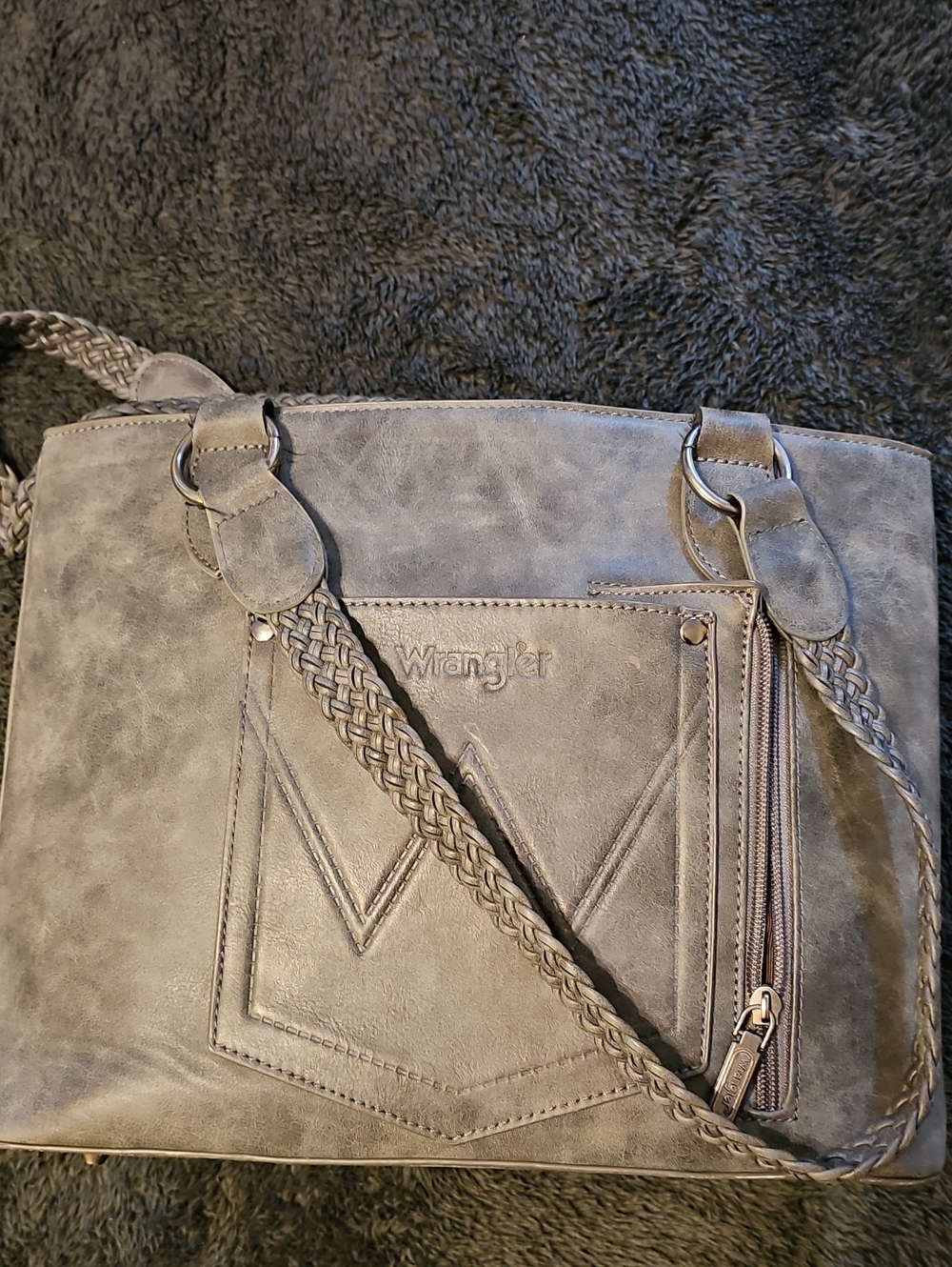 Wrangler Gray Conceal Carry Braided-Handle Shoulder Bag